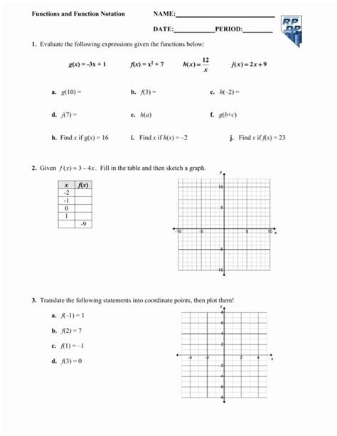algebra 1 functions worksheet